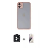 MARSİLYAN™- iPhone 11 Kılıf Ahenk Çizgi Serisi - Siyah Bilvis 3D Mat Cam Ekran Koruyucu + PVD Metal Kamera Lens - SH