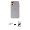MARSİLYAN™- iPhone 11 Kılıf Ahenk Çizgi Serisi - Siyah Bilvis 3D Mat Cam Ekran Koruyucu + Renkli Kamera Lens Koruma Cam - TU