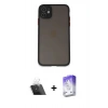MARSİLYAN™- iPhone 11 Kılıf Ahenk Çizgi Serisi - Siyah Bilvis 5in1 3D Magic Cam Ekran Koruyucu + Kamera Lens Koruma Cam - SF