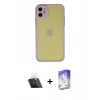 MARSİLYAN™- iPhone 11 Kılıf Ahenk Çizgi Serisi - Siyah Bilvis 5in1 3D Magic Cam Ekran Koruyucu + Kamera Lens Koruma Cam - SF