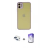 MARSİLYAN™- iPhone 11 Kılıf Ahenk Çizgi Serisi - Siyah Bilvis 5in1 3D Magic Cam Ekran Koruyucu + Lacivert Pers Alüminyum Kamera Lens