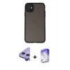 MARSİLYAN™- iPhone 11 Kılıf Ahenk Çizgi Serisi - Siyah Bilvis 5in1 3D Magic Cam Ekran Koruyucu + Raze Metal Kamera Lens - MR