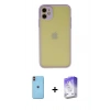 MARSİLYAN™- iPhone 11 Kılıf Ahenk Çizgi Serisi - Siyah Bilvis 5in1 3D Magic Cam Ekran Koruyucu + Neon Fosforlu Kamera Lens - TU