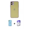 MARSİLYAN™- iPhone 11 Kılıf Ahenk Çizgi Serisi - Siyah Bilvis 5in1 3D Magic Cam Ekran Koruyucu + Neon Fosforlu Kamera Lens - YL