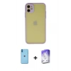 MARSİLYAN™- iPhone 11 Kılıf Ahenk Çizgi Serisi - Siyah Bilvis 5in1 3D Magic Cam Ekran Koruyucu + Neon Fosforlu Kamera Lens - MI