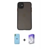 MARSİLYAN™- iPhone 11 Kılıf Ahenk Çizgi Serisi - Siyah Bilvis 5in1 3D Magic Cam Ekran Koruyucu + Neon Fosforlu Kamera Lens - YL