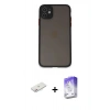 MARSİLYAN™- iPhone 11 Kılıf Ahenk Çizgi Serisi - Siyah Bilvis 5in1 3D Magic Cam Ekran Koruyucu + Renkli Kamera Lens Koruma Cam - PE
