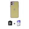 MARSİLYAN™- iPhone 11 Kılıf Ahenk Çizgi Serisi - Siyah Bilvis 5in1 3D Magic Cam Ekran Koruyucu + PVD Metal Kamera Lens - YL