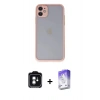 MARSİLYAN™- iPhone 11 Kılıf Ahenk Çizgi Serisi - Siyah Bilvis 5in1 3D Magic Cam Ekran Koruyucu + PVD Metal Kamera Lens - YL