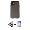 MARSİLYAN™- iPhone 11 Kılıf Ahenk Çizgi Serisi - Siyah Bilvis 5in1 3D Magic Cam Ekran Koruyucu + Raze Metal Kamera Lens - SH