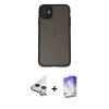 MARSİLYAN™- iPhone 11 Kılıf Ahenk Çizgi Serisi - Siyah Bilvis 5in1 3D Magic Cam Ekran Koruyucu + Raze Metal Kamera Lens - GS