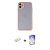MARSİLYAN™- iPhone 11 Kılıf Ahenk Çizgi Serisi - Siyah Bilvis 5in1 3D Magic Cam Ekran Koruyucu + Sarı Renkli Kamera Lens Koruma Cam