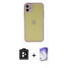 MARSİLYAN™- iPhone 11 Kılıf Ahenk Çizgi Serisi - Siyah Bilvis 5in1 3D Magic Cam Ekran Koruyucu + Siyah PVD Metal Kamera Lens