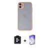 MARSİLYAN™- iPhone 11 Kılıf Ahenk Çizgi Serisi - Siyah Bilvis 5in1 3D Magic Cam Ekran Koruyucu + Siyah PVD Metal Kamera Lens