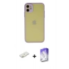 MARSİLYAN™- iPhone 11 Kılıf Ahenk Çizgi Serisi - Siyah Bilvis 5in1 3D Magic Cam Ekran Koruyucu + Turuncu Renkli Kamera Lens Koruma Cam