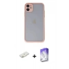 MARSİLYAN™- iPhone 11 Kılıf Ahenk Çizgi Serisi - Siyah Bilvis 5in1 3D Magic Cam Ekran Koruyucu + Turuncu Renkli Kamera Lens Koruma Cam