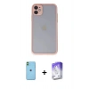 MARSİLYAN™- iPhone 11 Kılıf Ahenk Çizgi Serisi - Siyah Bilvis 5in1 3D Magic Cam Ekran Koruyucu + Yeşil Neon Fosforlu Kamera Lens