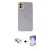 MARSİLYAN™- iPhone 11 Kılıf Ahenk Çizgi Serisi - Siyah Bilvis 5in1 3D Magic Cam Ekran Koruyucu + Yeşil Pers Alüminyum Kamera Lens