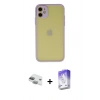 MARSİLYAN™- iPhone 11 Kılıf Ahenk Çizgi Serisi - Siyah Bilvis 5in1 3D Magic Cam Ekran Koruyucu + Yeşil Pers Alüminyum Kamera Lens