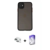 MARSİLYAN™- iPhone 11 Kılıf Ahenk Çizgi Serisi - Siyah Bilvis 5in1 3D Magic Cam Ekran Koruyucu + Yeşil Pers Alüminyum Kamera Lens