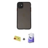MARSİLYAN™- iPhone 11 Kılıf Ahenk Çizgi Serisi - Siyah Bilvis 5in1 5D Magic Hayalet Cam Ekran Koruyucu + Rainbow Kamera Lens Koruma Cam - KI