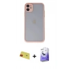 MARSİLYAN™- iPhone 11 Kılıf Ahenk Çizgi Serisi - Siyah Bilvis 5in1 5D Magic Hayalet Cam Ekran Koruyucu + Rainbow Kamera Lens Koruma Cam - KI