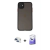 MARSİLYAN™- iPhone 11 Kılıf Ahenk Çizgi Serisi - Siyah Bilvis 5in1 5D Magic Hayalet Cam Ekran Koruyucu + Pers Alüminyum Kamera Lens - LT