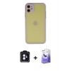 MARSİLYAN™- iPhone 11 Kılıf Ahenk Çizgi Serisi - Siyah Bilvis 5in1 5D Magic Hayalet Cam Ekran Koruyucu + PVD Metal Kamera Lens - MI