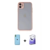 MARSİLYAN™- iPhone 11 Kılıf Ahenk Çizgi Serisi - Siyah Bilvis 5in1 5D Magic Hayalet Cam Ekran Koruyucu + Neon Fosforlu Kamera Lens - YL