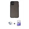 MARSİLYAN™- iPhone 11 Kılıf Ahenk Çizgi Serisi - Siyah Bilvis 5in1 5D Magic Hayalet Cam Ekran Koruyucu + Pers Alüminyum Kamera Lens - GI