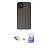 MARSİLYAN™- iPhone 11 Kılıf Ahenk Çizgi Serisi - Siyah Bilvis 5in1 5D Magic Hayalet Cam Ekran Koruyucu + Pers Alüminyum Kamera Lens - KI