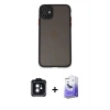 MARSİLYAN™- iPhone 11 Kılıf Ahenk Çizgi Serisi - Siyah Bilvis 5in1 5D Magic Hayalet Cam Ekran Koruyucu + PVD Metal Kamera Lens - SH