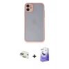 MARSİLYAN™- iPhone 11 Kılıf Ahenk Çizgi Serisi - Siyah Bilvis 5in1 5D Magic Hayalet Cam Ekran Koruyucu + Pers Alüminyum Kamera Lens - GD