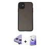 MARSİLYAN™- iPhone 11 Kılıf Ahenk Çizgi Serisi - Siyah Bilvis 5in1 5D Magic Hayalet Cam Ekran Koruyucu + Raze Metal Kamera Lens - MR