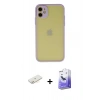 MARSİLYAN™- iPhone 11 Kılıf Ahenk Çizgi Serisi - Siyah Bilvis 5in1 5D Magic Hayalet Cam Ekran Koruyucu + Renkli Kamera Lens Koruma Cam - SI