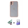 MARSİLYAN™- iPhone 11 Kılıf Ahenk Çizgi Serisi - Siyah Bilvis 5in1 5D Magic Hayalet Cam Ekran Koruyucu + Raze Metal Kamera Lens - KI