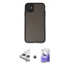 MARSİLYAN™- iPhone 11 Kılıf Ahenk Çizgi Serisi - Siyah Bilvis 5in1 5D Magic Hayalet Cam Ekran Koruyucu + Raze Metal Kamera Lens - GS