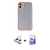 MARSİLYAN™- iPhone 11 Kılıf Ahenk Çizgi Serisi - Siyah Bilvis 5in1 5D Magic Hayalet Cam Ekran Koruyucu + Raze Metal Kamera Lens - GS