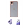 MARSİLYAN™- iPhone 11 Kılıf Ahenk Çizgi Serisi - Siyah Bilvis 5in1 5D Magic Hayalet Cam Ekran Koruyucu + Raze Metal Kamera Lens - MR