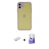 MARSİLYAN™- iPhone 11 Kılıf Ahenk Çizgi Serisi - Siyah Bilvis 5in1 5D Magic Hayalet Cam Ekran Koruyucu + Renkli Kamera Lens Koruma Cam - PE