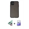 MARSİLYAN™- iPhone 11 Kılıf Ahenk Çizgi Serisi - Siyah Bilvis 5in1 5D Magic Hayalet Cam Ekran Koruyucu + Raze Metal Kamera Lens - KI