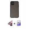MARSİLYAN™- iPhone 11 Kılıf Ahenk Çizgi Serisi - Siyah Bilvis 5in1 5D Magic Hayalet Cam Ekran Koruyucu + Raze Metal Kamera Lens - SH