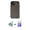 MARSİLYAN™- iPhone 11 Kılıf Ahenk Çizgi Serisi - Siyah Bilvis 5in1 5D Magic Hayalet Cam Ekran Koruyucu + Raze Metal Kamera Lens - MI