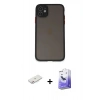 MARSİLYAN™- iPhone 11 Kılıf Ahenk Çizgi Serisi - Siyah Bilvis 5in1 5D Magic Hayalet Cam Ekran Koruyucu + Renkli Kamera Lens Koruma Cam - PE