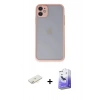MARSİLYAN™- iPhone 11 Kılıf Ahenk Çizgi Serisi - Siyah Bilvis 5in1 5D Magic Hayalet Cam Ekran Koruyucu + Renkli Kamera Lens Koruma Cam - SI