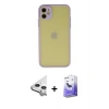 MARSİLYAN™- iPhone 11 Kılıf Ahenk Çizgi Serisi - Siyah Bilvis 5in1 5D Magic Hayalet Cam Ekran Koruyucu + Raze Metal Kamera Lens - GS