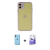 MARSİLYAN™- iPhone 11 Kılıf Ahenk Çizgi Serisi - Siyah Bilvis 5in1 5D Magic Hayalet Cam Ekran Koruyucu + Neon Fosforlu Kamera Lens - TU
