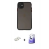 MARSİLYAN™- iPhone 11 Kılıf Ahenk Çizgi Serisi - Siyah Bilvis 5in1 5D Magic Hayalet Cam Ekran Koruyucu + Turuncu Renkli Kamera Lens Koruma Cam