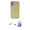 MARSİLYAN™- iPhone 11 Kılıf Ahenk Çizgi Serisi - Siyah Bilvis 5in1 5D Magic Hayalet Cam Ekran Koruyucu + Turuncu Renkli Kamera Lens Koruma Cam