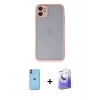 MARSİLYAN™- iPhone 11 Kılıf Ahenk Çizgi Serisi - Siyah Bilvis 5in1 5D Magic Hayalet Cam Ekran Koruyucu + Neon Fosforlu Kamera Lens - TU